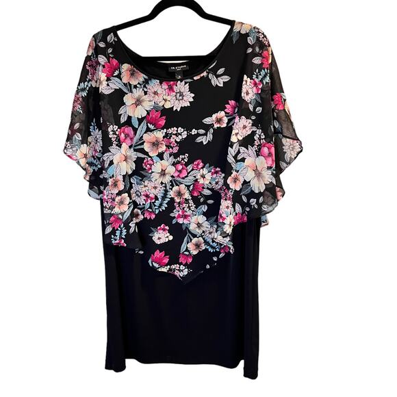 I.N. Studio Women Black Floral Drape Overlay Sleeveless Scarf Sheath Dress Sz 1X - Picture 11 of 12